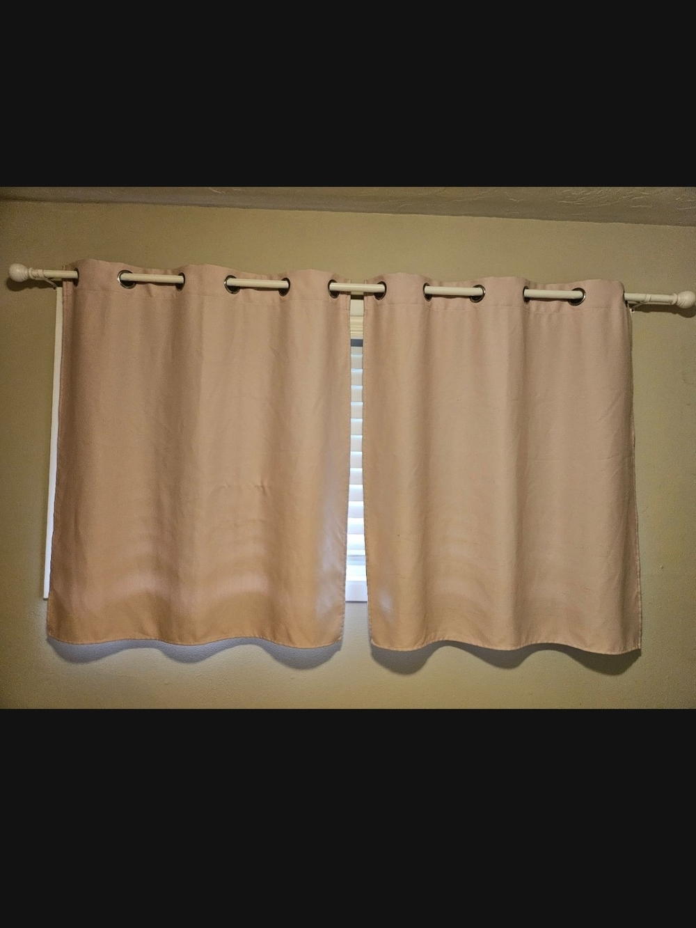 Neutral Blush Grommet Top Window Curtains & Curtain Rod